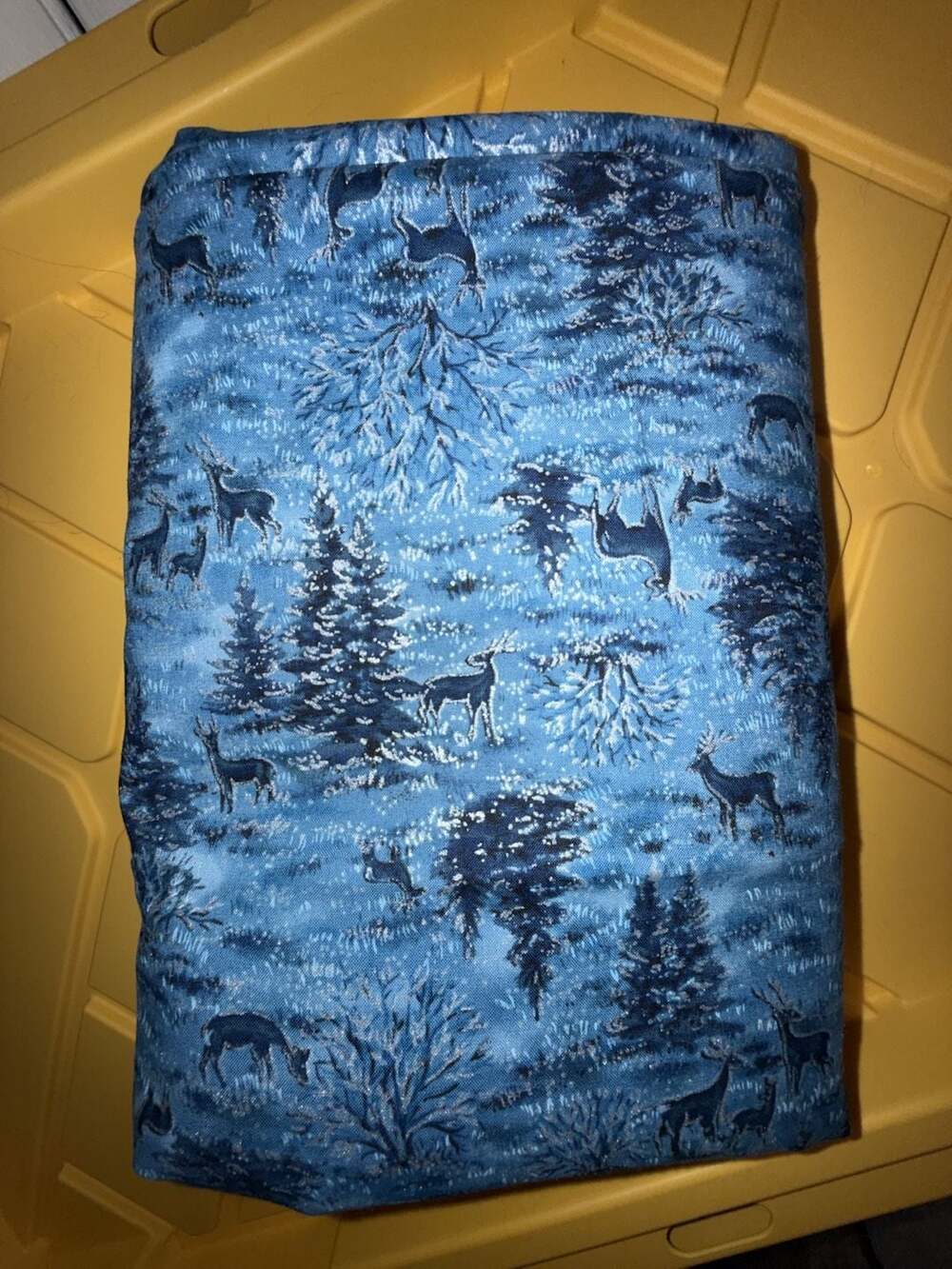 Holly Hill Screen Print Christmas Winter Forest Deer Cotton Fabric - Picture 1 of 3